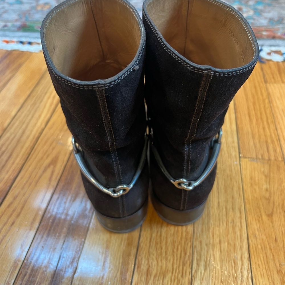 Gucci brown suede boots with horsebit detail in silver size 39.5 - Picture 2 of 7